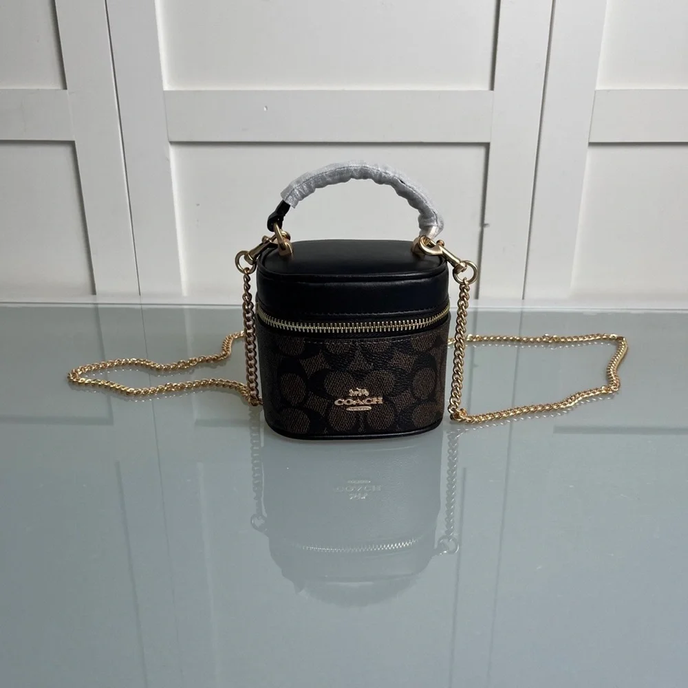 Coach Brown/Black Signature Mini Vanity Crossbody with Gold Chain - Picture 1 of 8